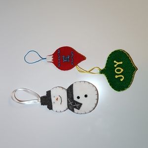 Hand-stitched Monogrammed Christmas flat felt ornaments - Set of 3